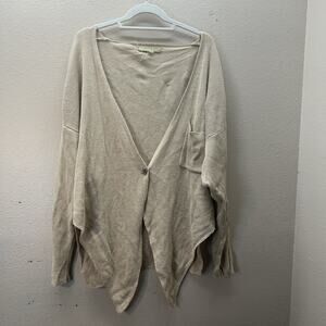 Nicole Farhi Cardigan M Tan 100% Linen V Neck Cardigan Asymmetrical‎ Lagenlook
